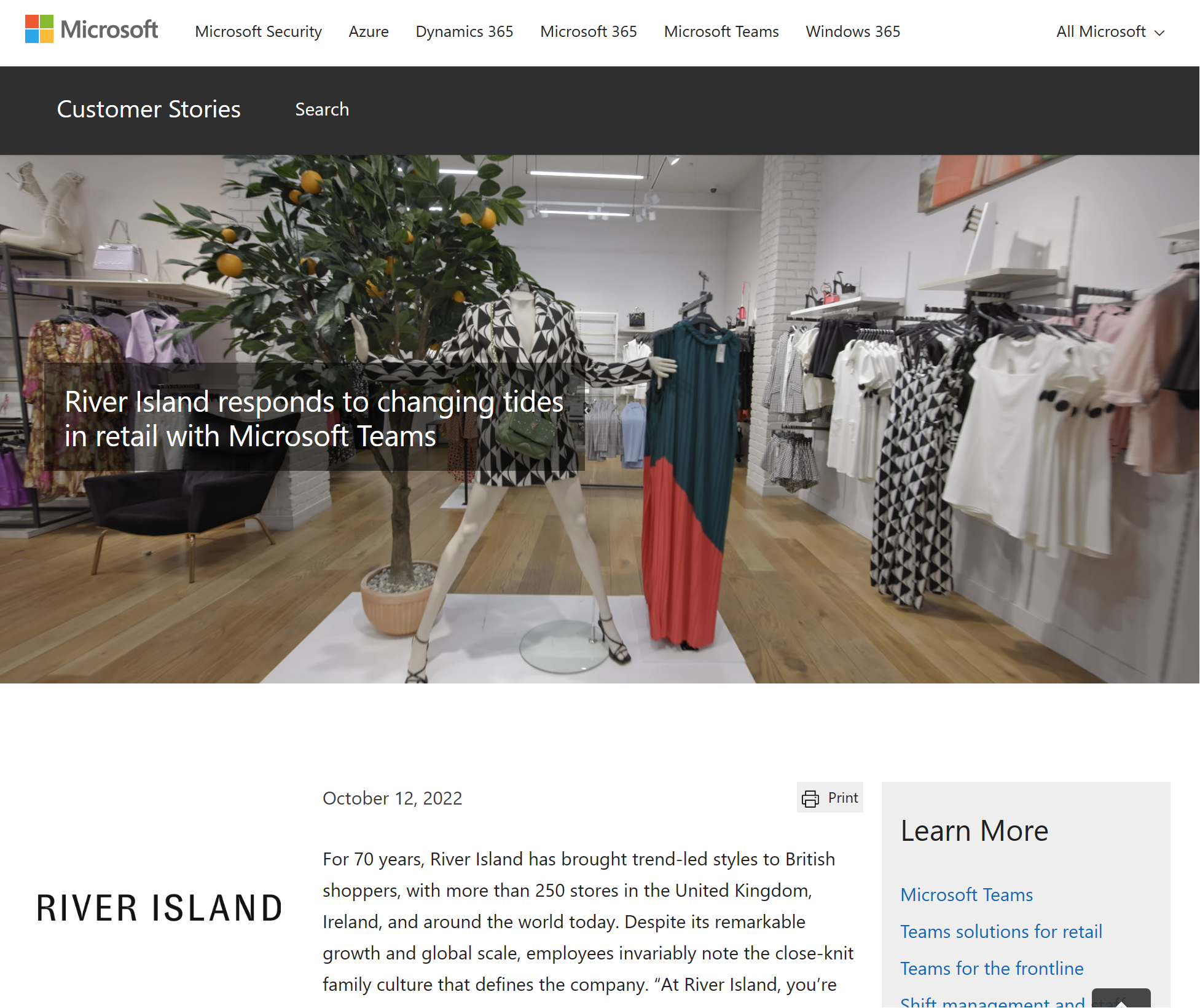 River Island Responds to Changing Tides in Retail with Microsoft Teams and Connected Devices