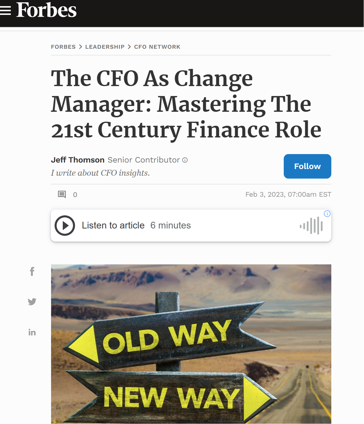 The CFO As Change Manager: Mastering The 21st Century Finance Role