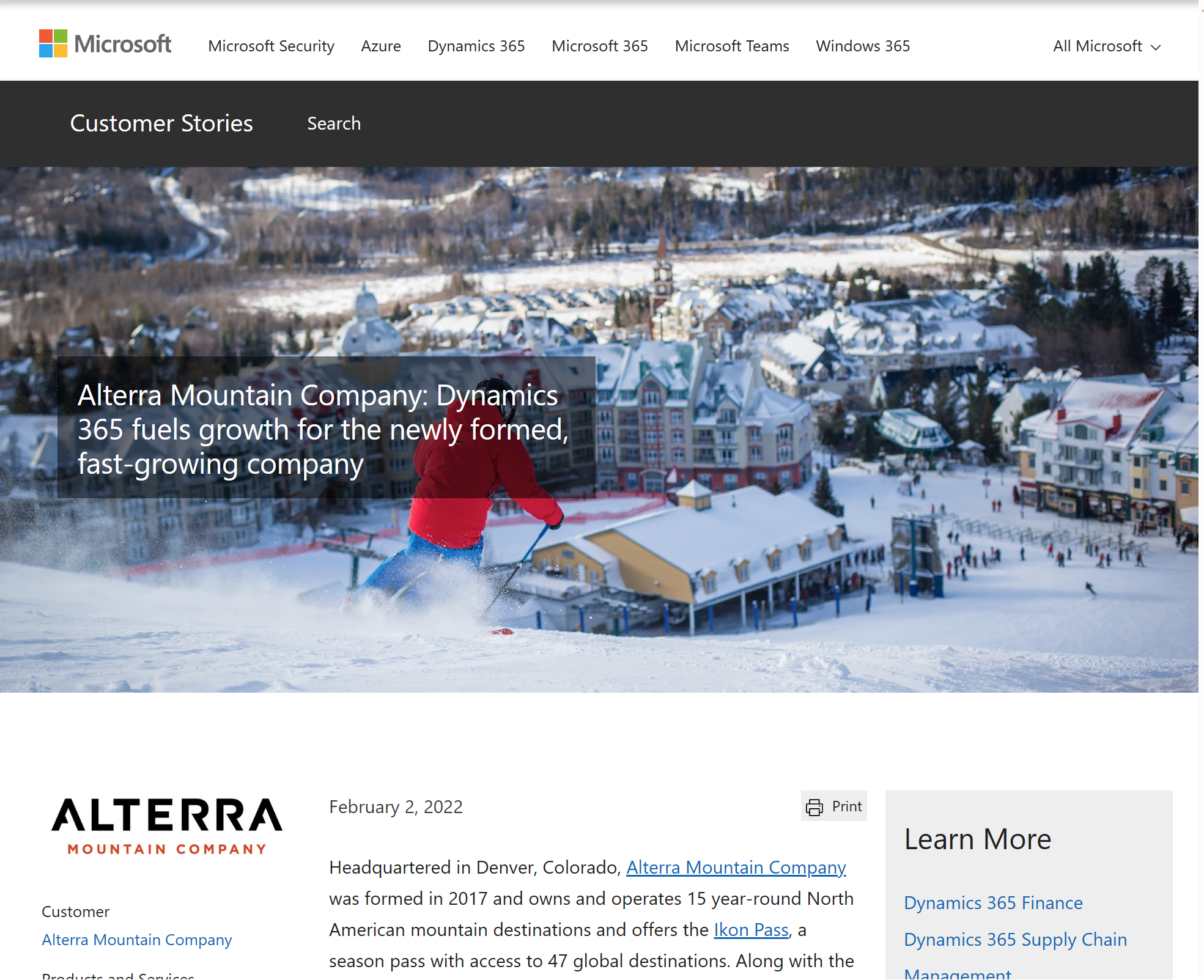 Alterra Mountain Company: Dynamics 365 fuels growth for the newly formed, fast-growing company